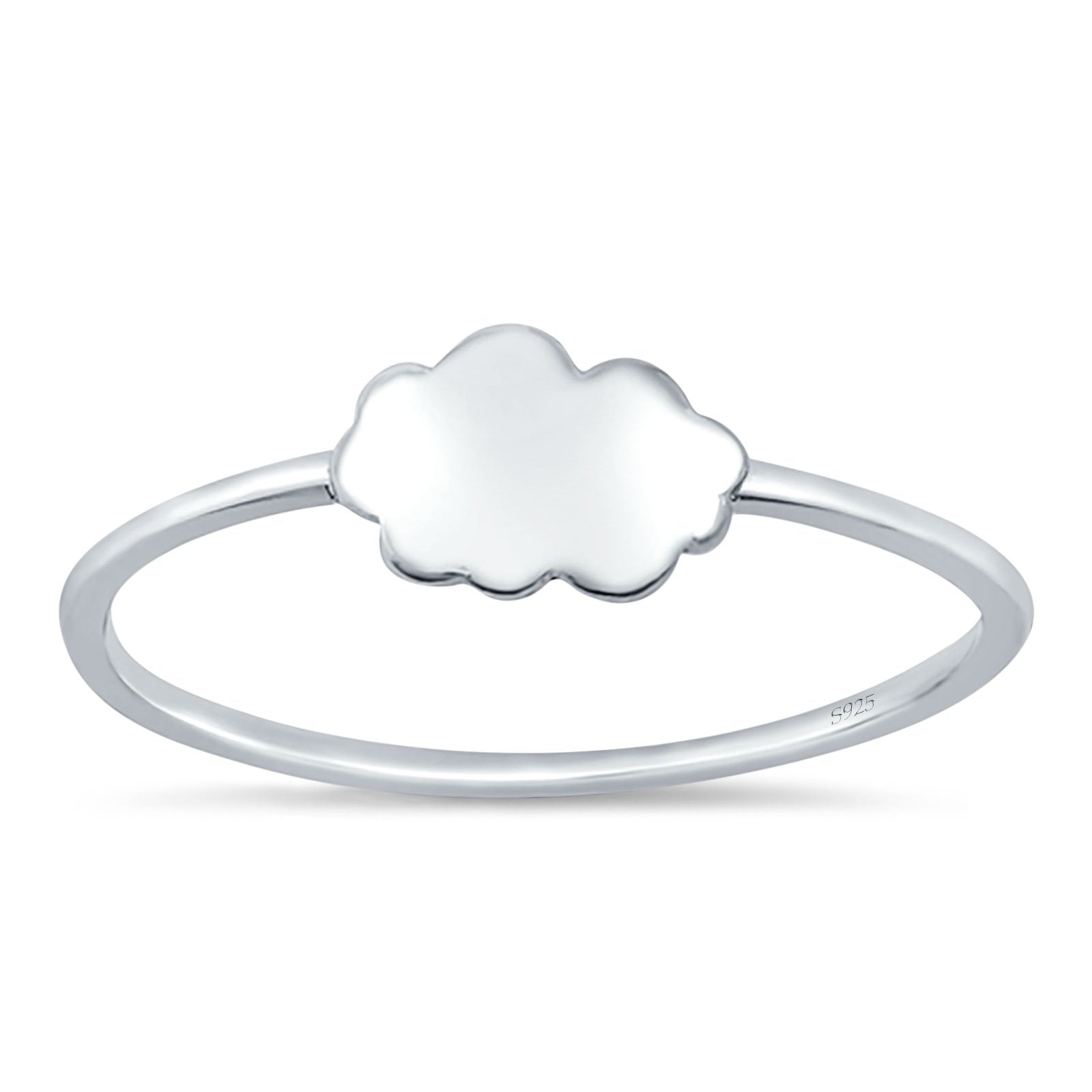Simple Plain Petite Dainty Cloud Ring Band Rhodium Plated Solid 925 Sterling Silver (6mm)