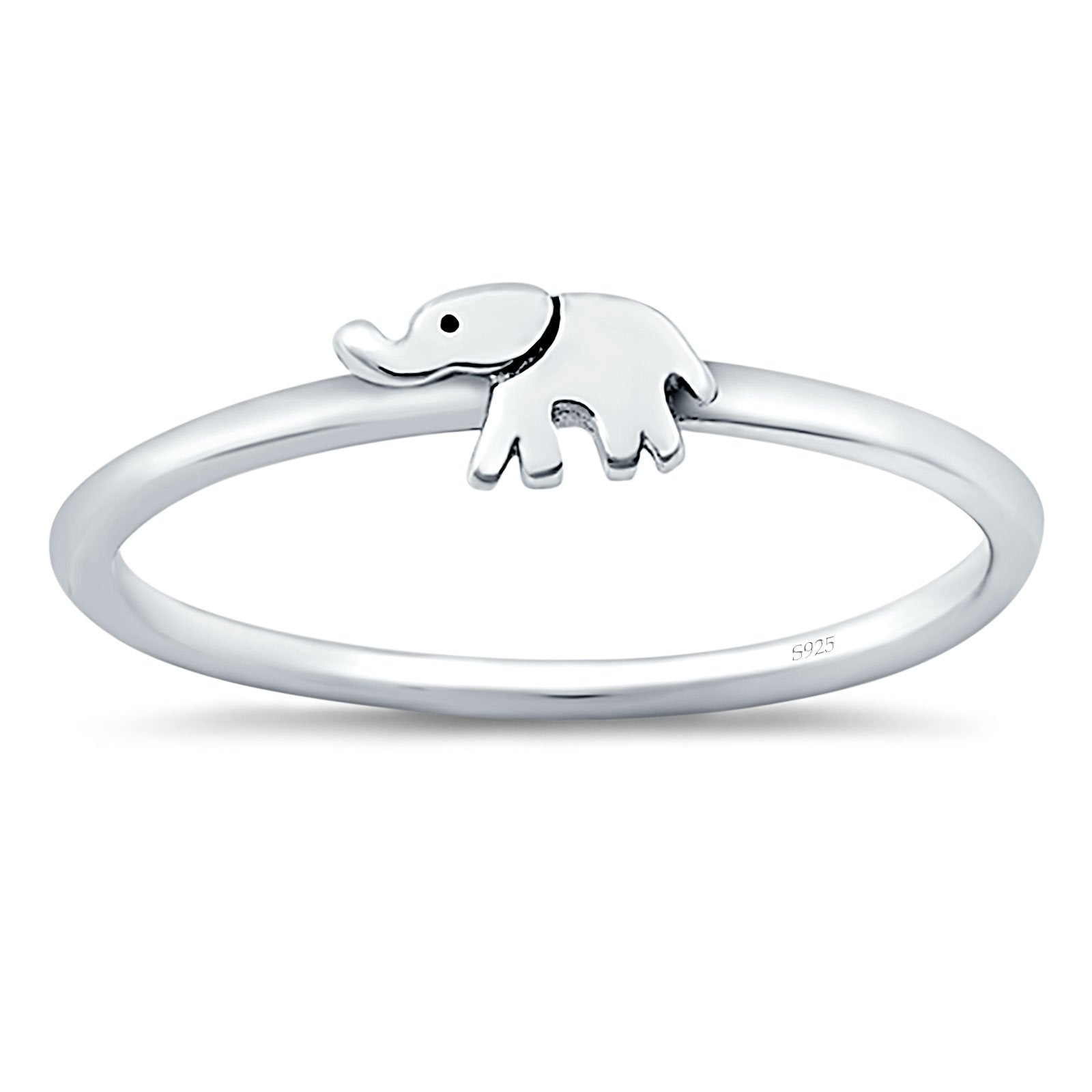 Petite Dainty Elephant Band Rhodium Plated Ring Solid 925 Sterling Silver (4mm)