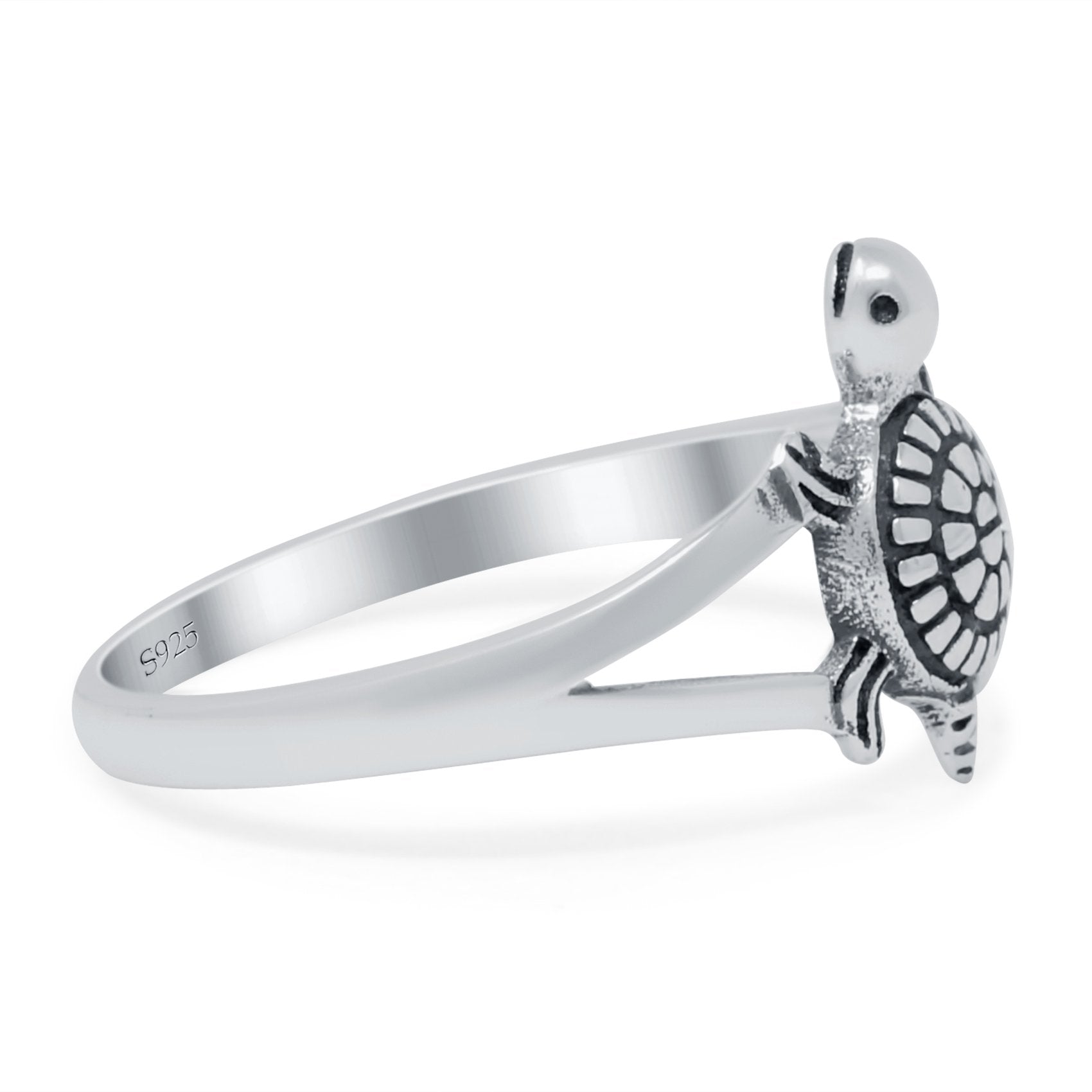 Turtle Band Oxidized Ring Solid 925 Sterling Silver (12mm)