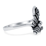 Bee & Flower Ring Oxidized Band Solid 925 Sterling Silver (18mm)
