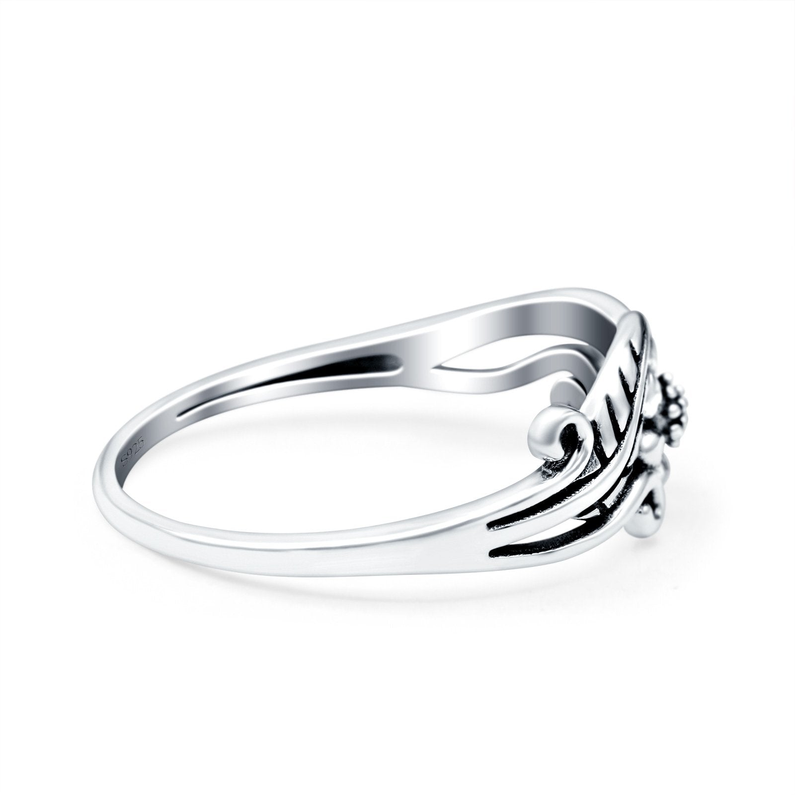 Flower Oxidized Band Solid 925 Sterling Silver Thumb Ring (7mm)