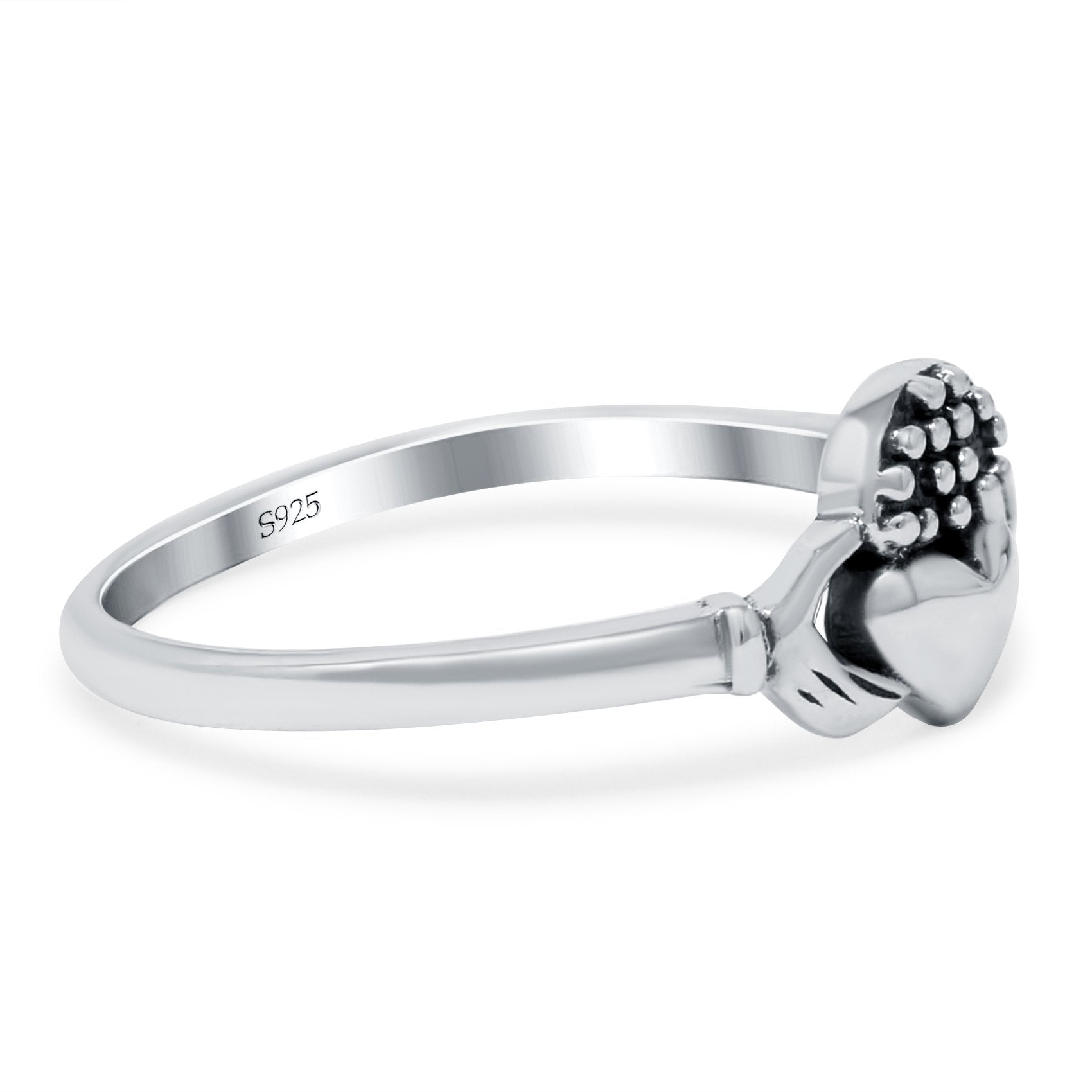 Claddagh Band Oxidized Solid 925 Sterling Silver Thumb Ring (7mm)