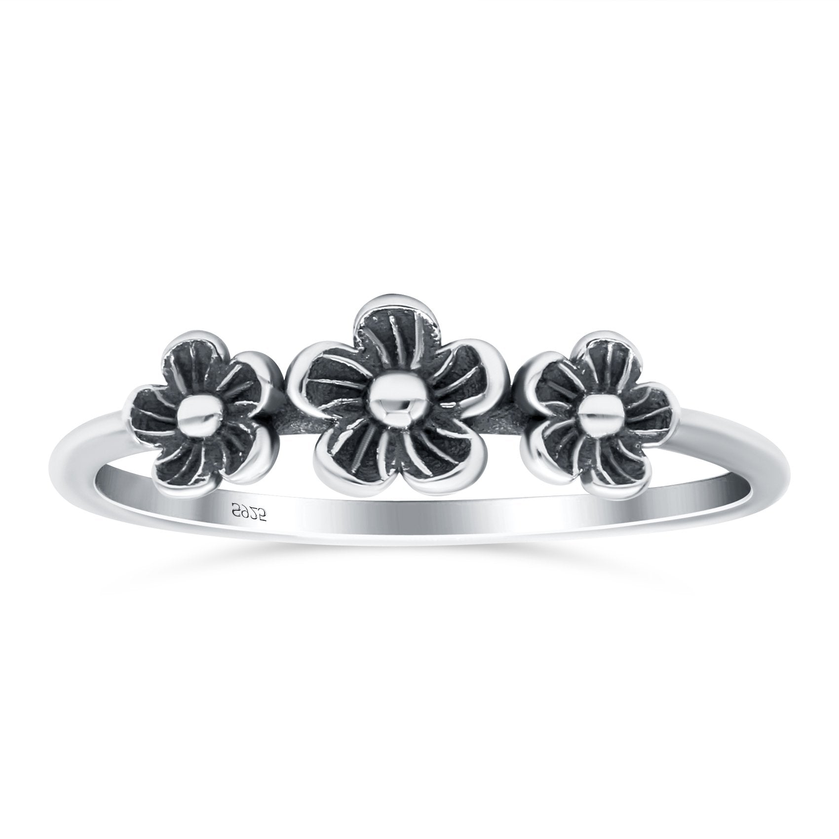 Flowers Oxidized Band Solid 925 Sterling Silver Thumb Ring (5.5mm)