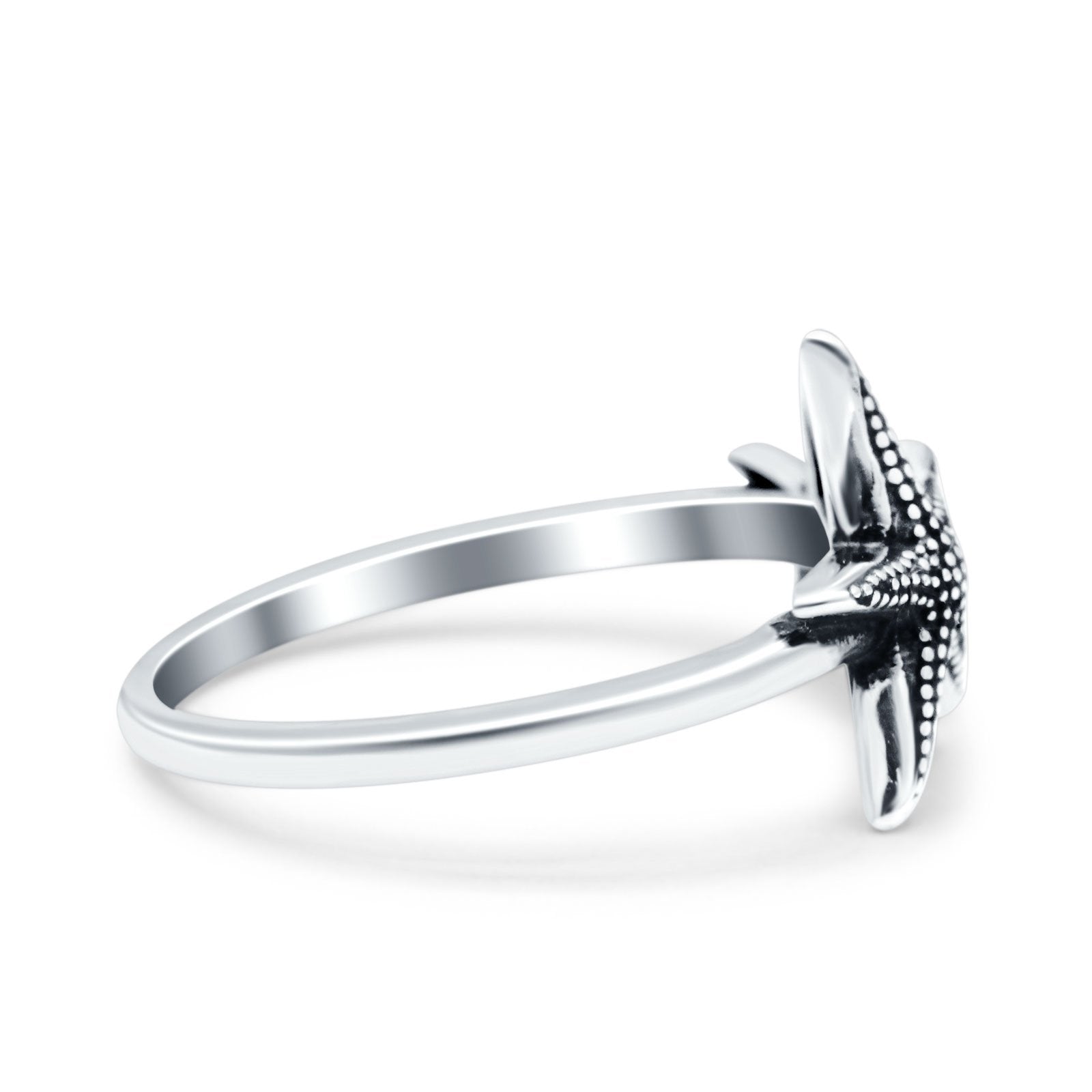Starfish Oxidized Band Solid 925 Sterling Silver Thumb Ring (11.5mm)