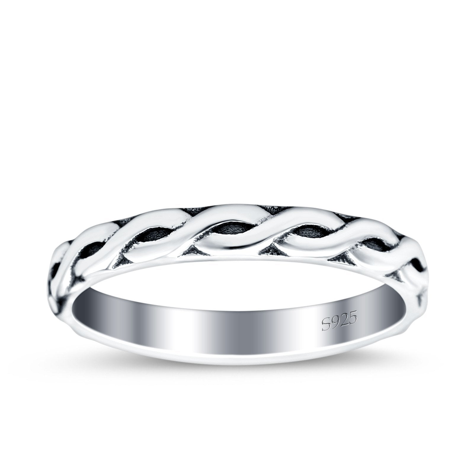 Braid Oxidized Band Solid 925 Sterling Silver Thumb Ring (3mm)