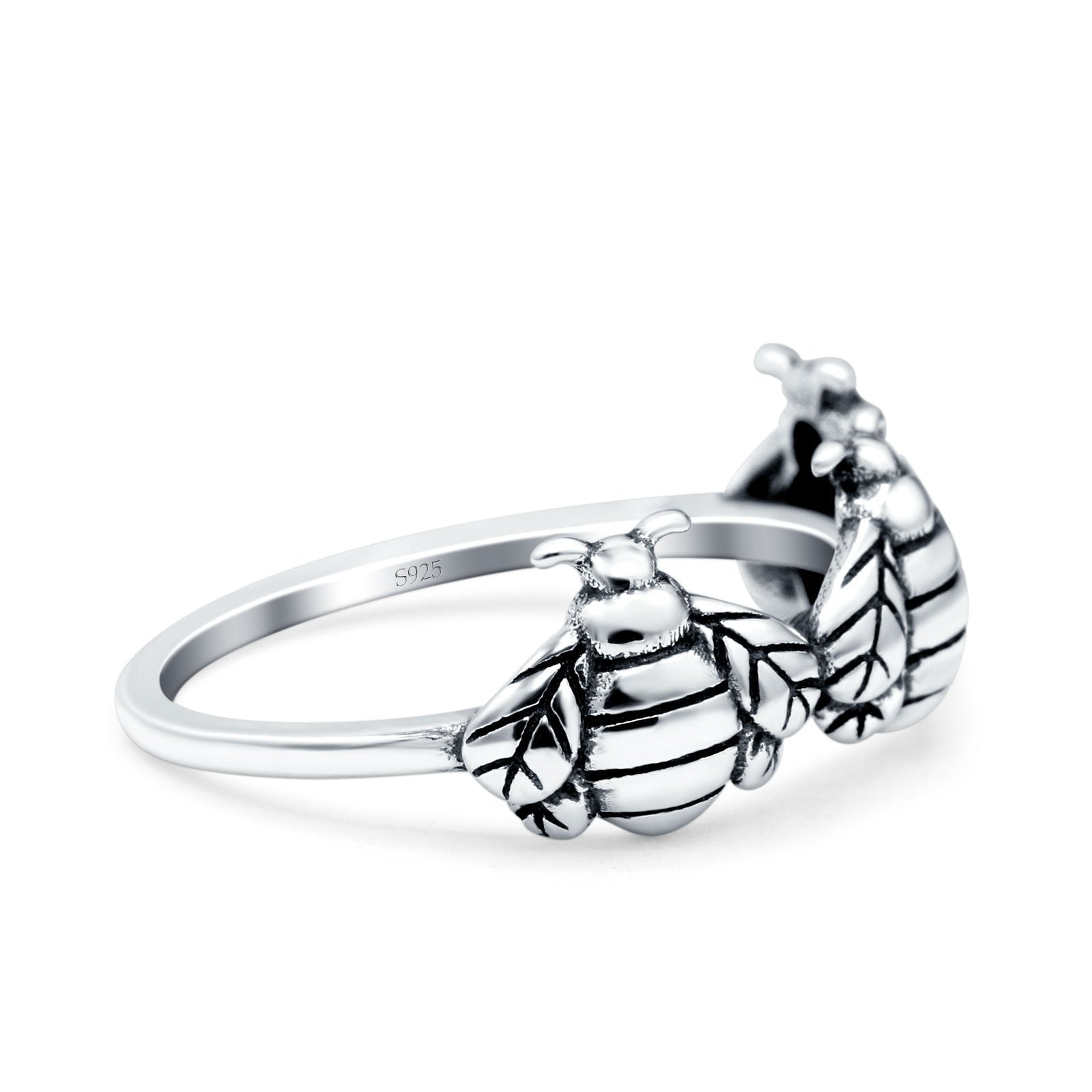 Bees Oxidized Band Solid 925 Sterling Silver Thumb Ring (7.5mm)