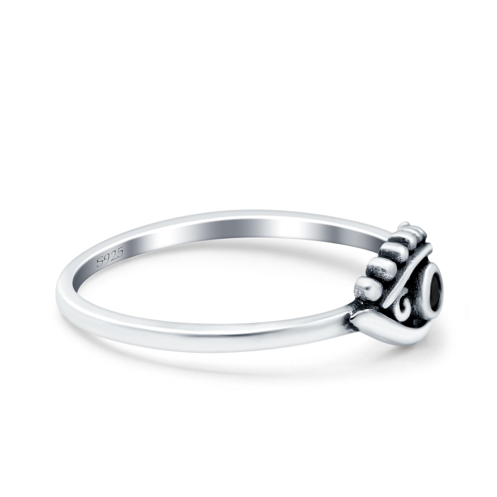 Eye Oxidized Band Solid Black CZ 925 Sterling Silver Thumb Ring (6mm)