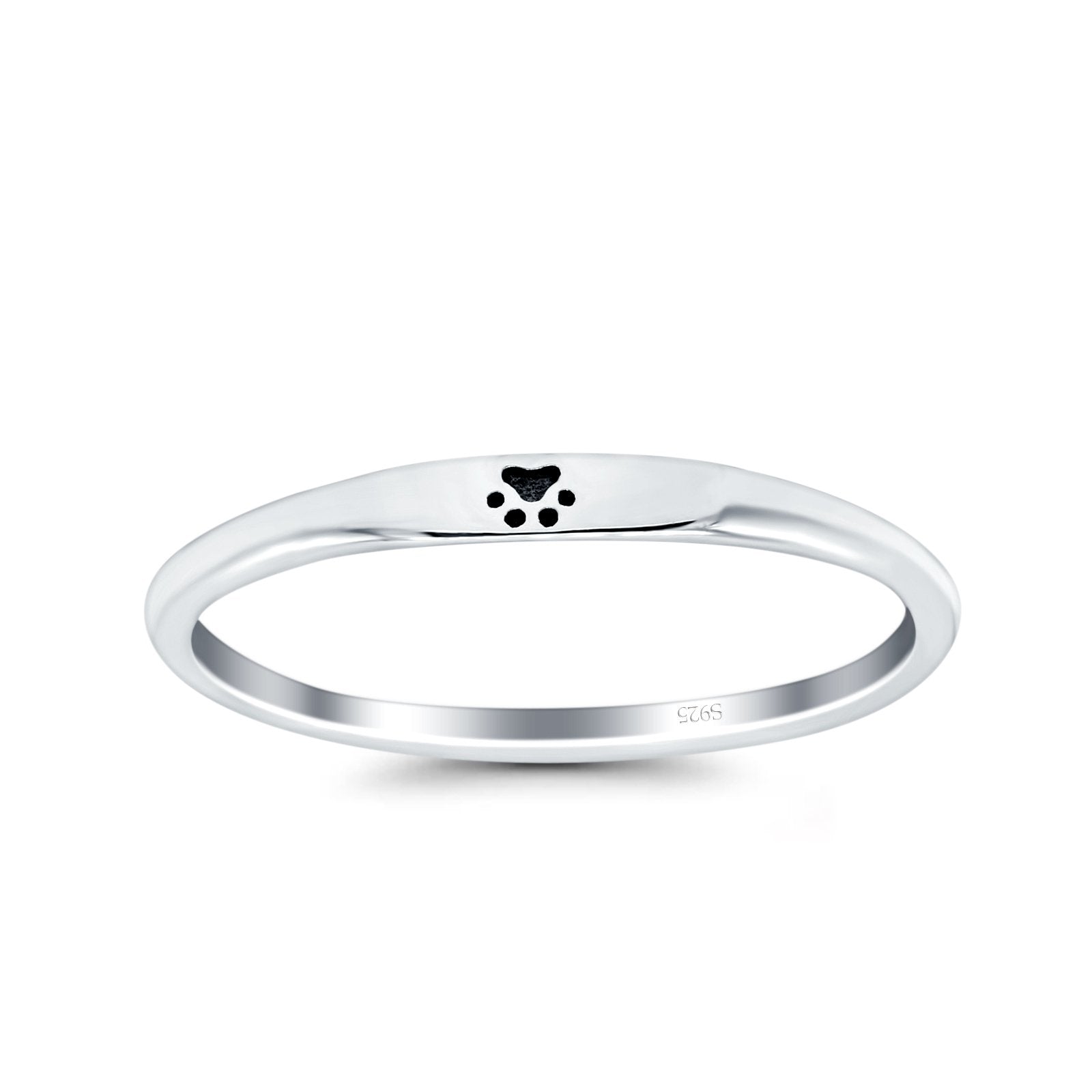 Paw Print Oxidized Band Solid 925 Sterling Silver Thumb Ring (2.2mm)