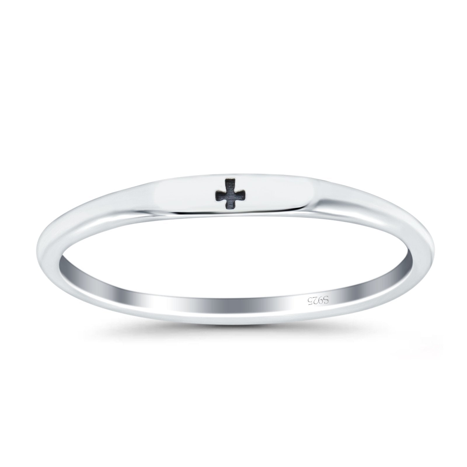 Small Cross Oxidized Band Solid 925 Sterling Silver Thumb Ring (2.2mm)