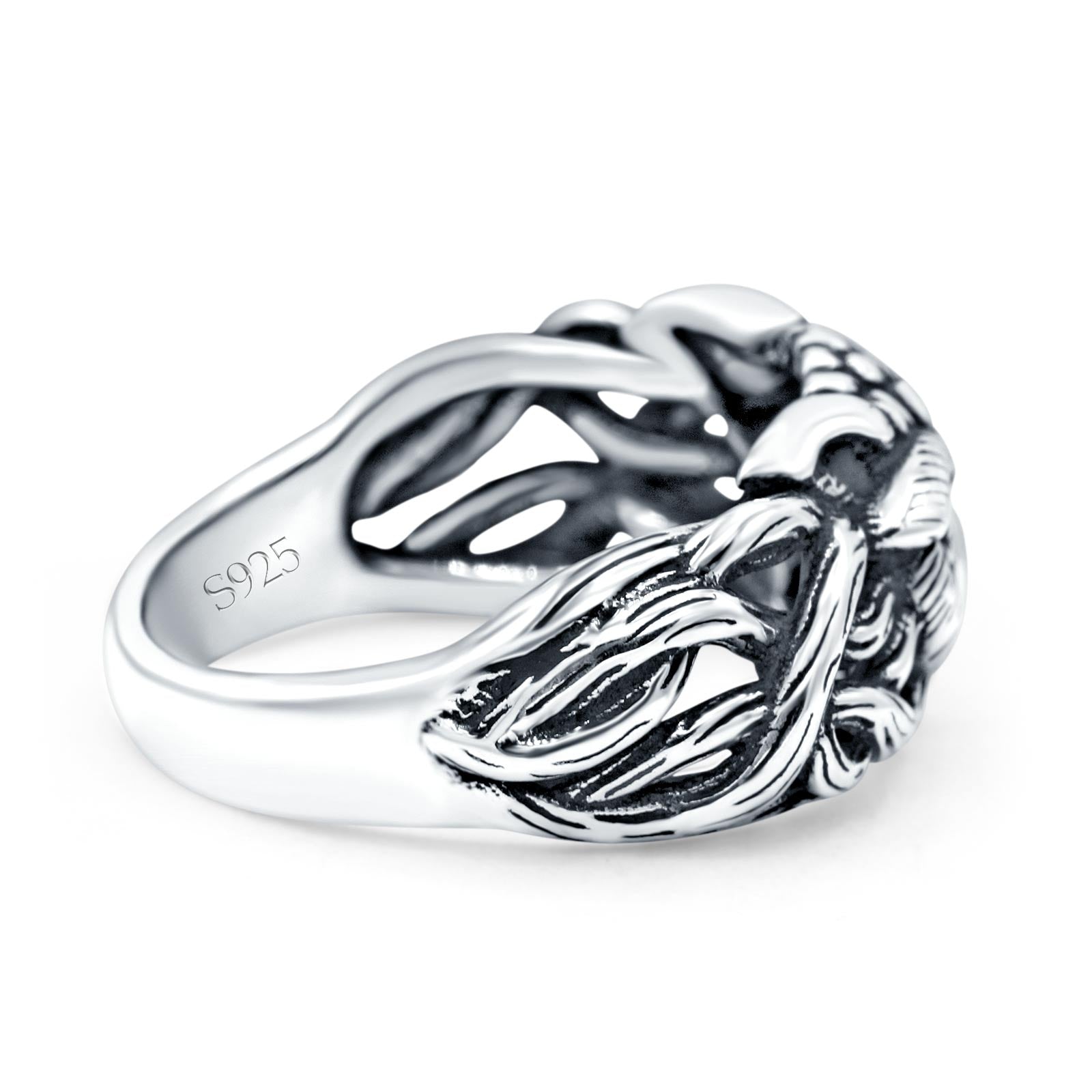Owl Oxidized Band Solid 925 Sterling Silver Thumb Ring (10.5mm)