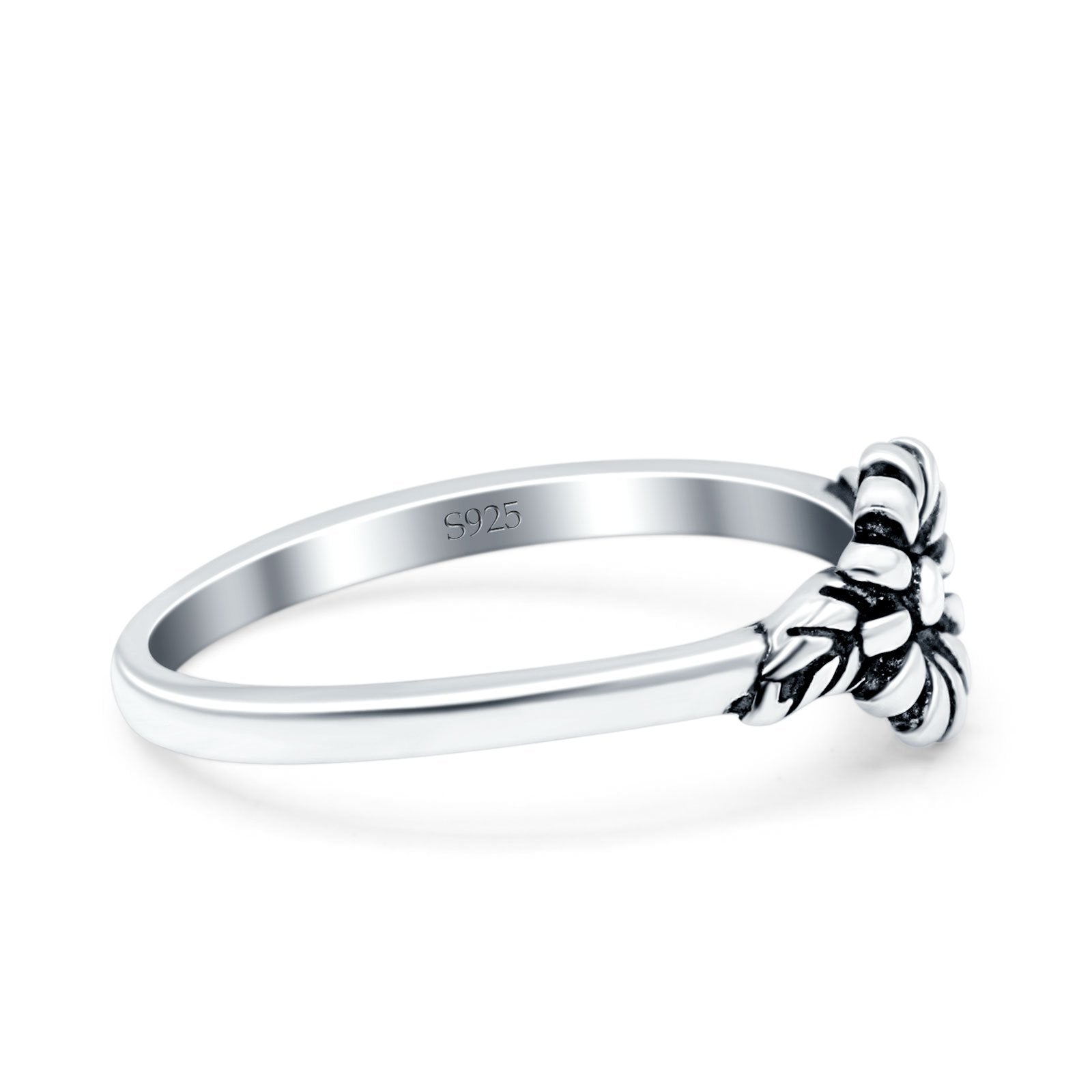 Daisy Band Oxidized Ring Solid 925 Sterling Silver (7mm)
