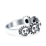 Sun Smiley Face Happy Sunflower Oxidized Band Solid 925 Sterling Silver Thumb Ring (7mm)