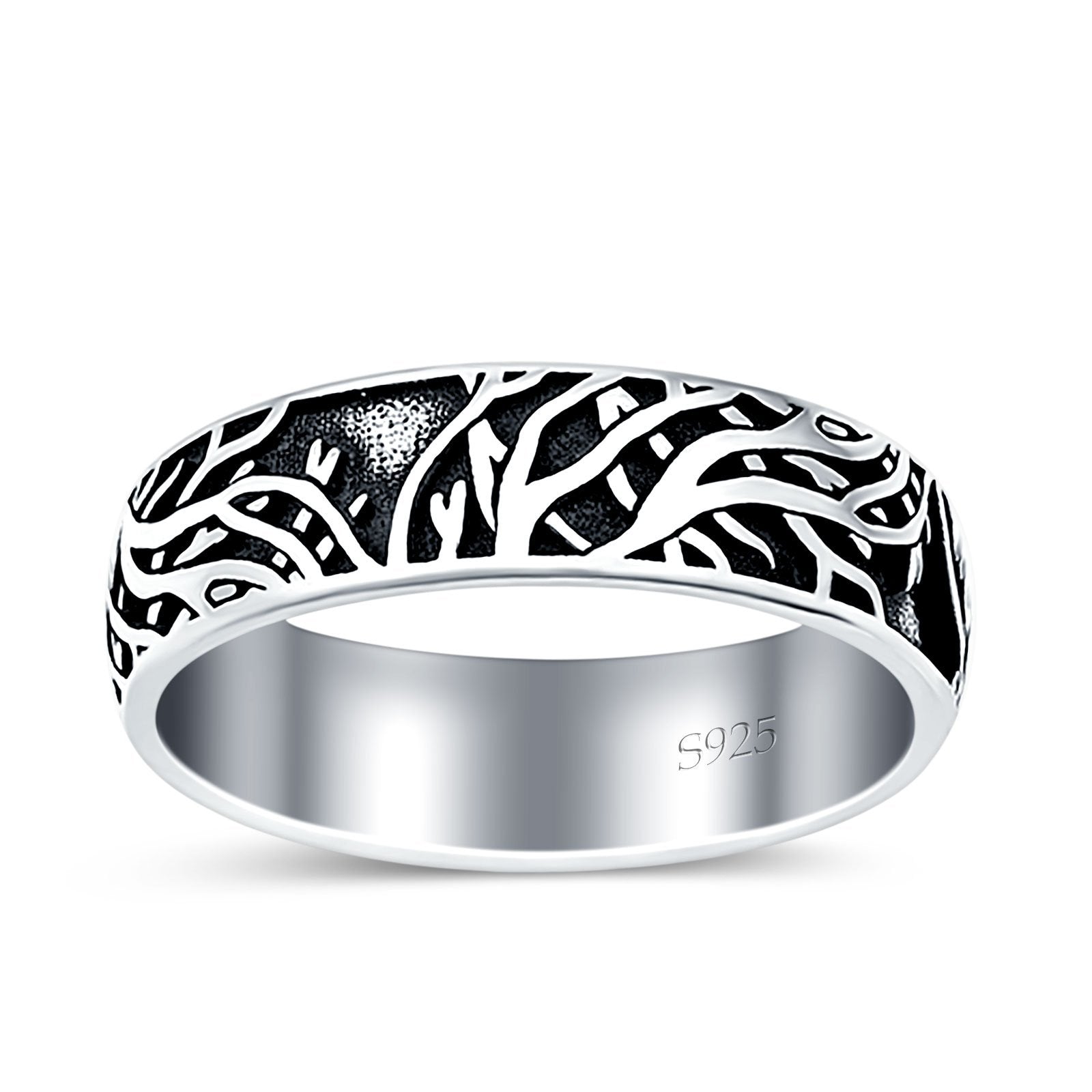 Branches Oxidized Band Solid 925 Sterling Silver Thumb Ring (6mm)