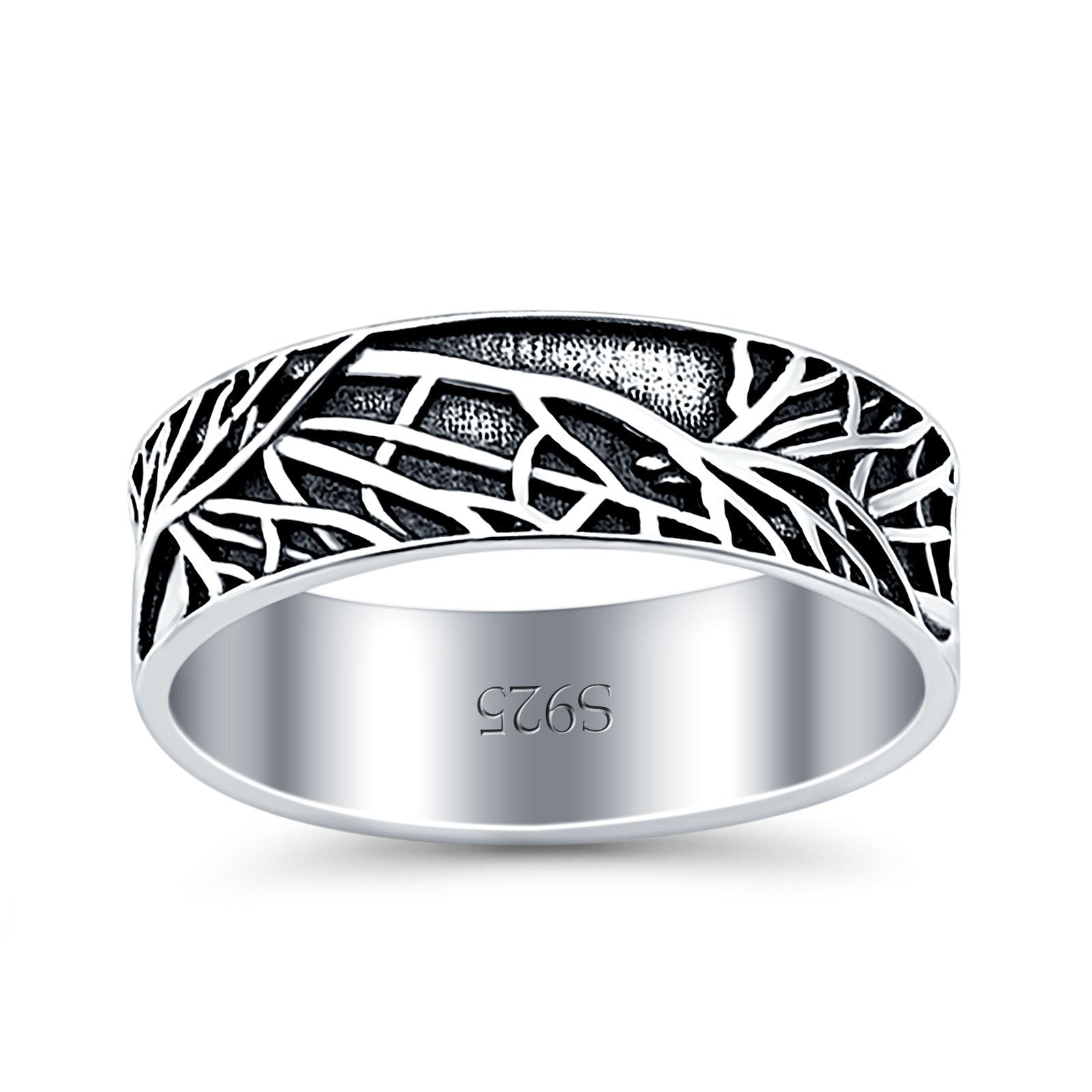 Tree Branches Oxidized Band Solid 925 Sterling Silver Thumb Ring (7mm)