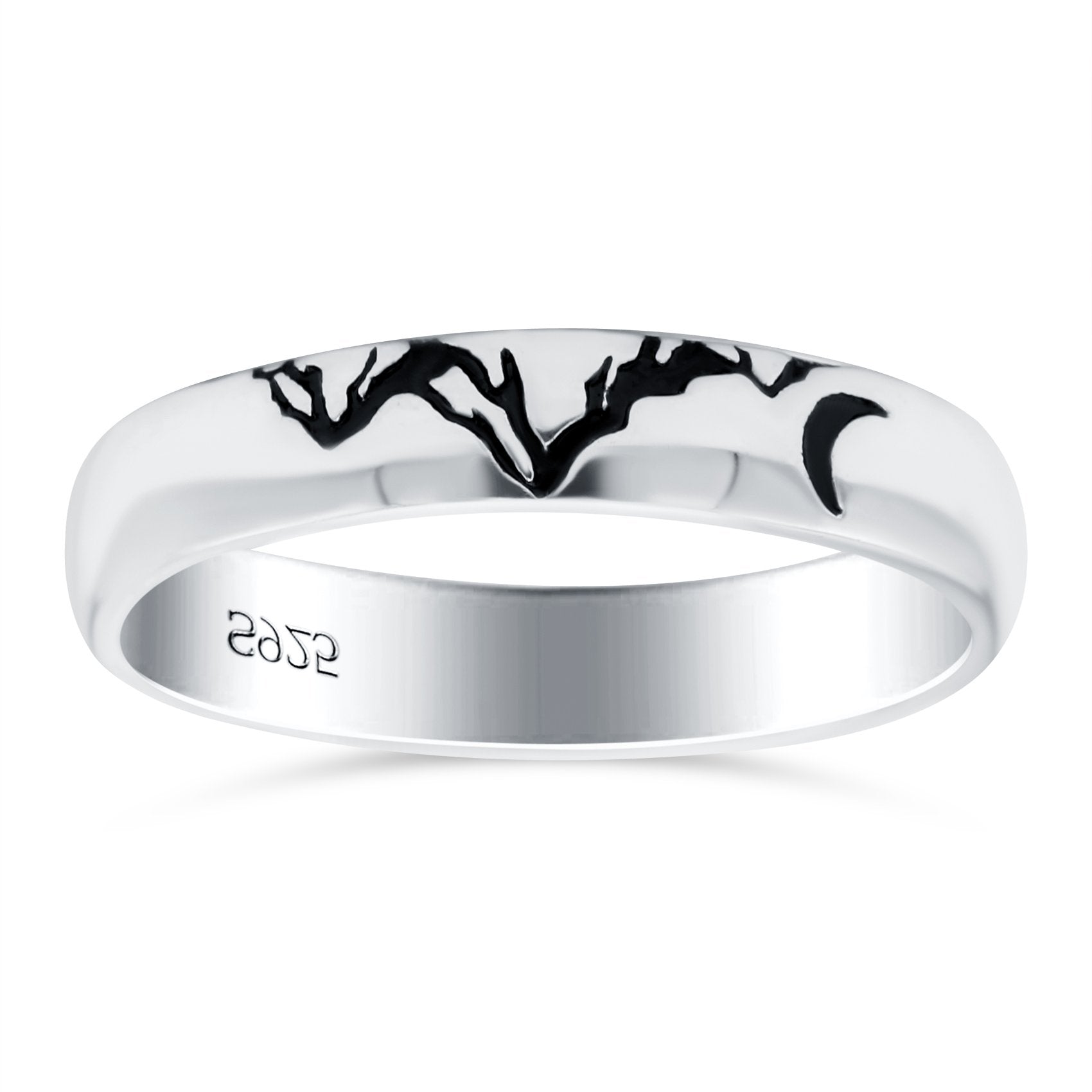 Mountains Oxidized Band Solid 925 Sterling Silver Thumb Ring (4mm)