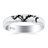 Mountains Oxidized Band Solid 925 Sterling Silver Thumb Ring (4mm)