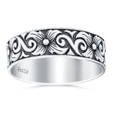 Filigree Vine Oxidized Band Solid 925 Sterling Silver Thumb Ring (6mm)