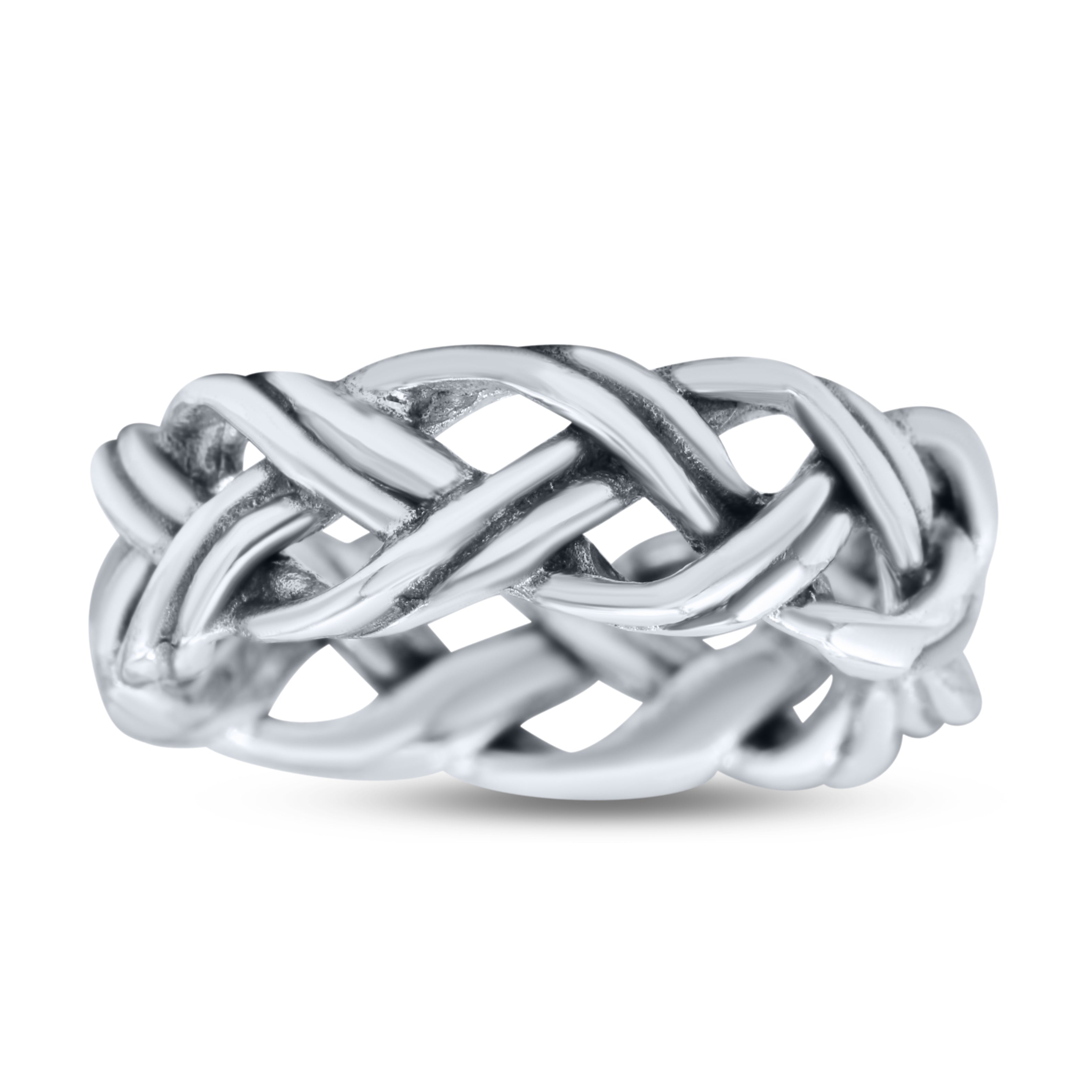 Double Braided Celtic Knot Criss Cross Oxidized Rounded  Band Thumb Ring