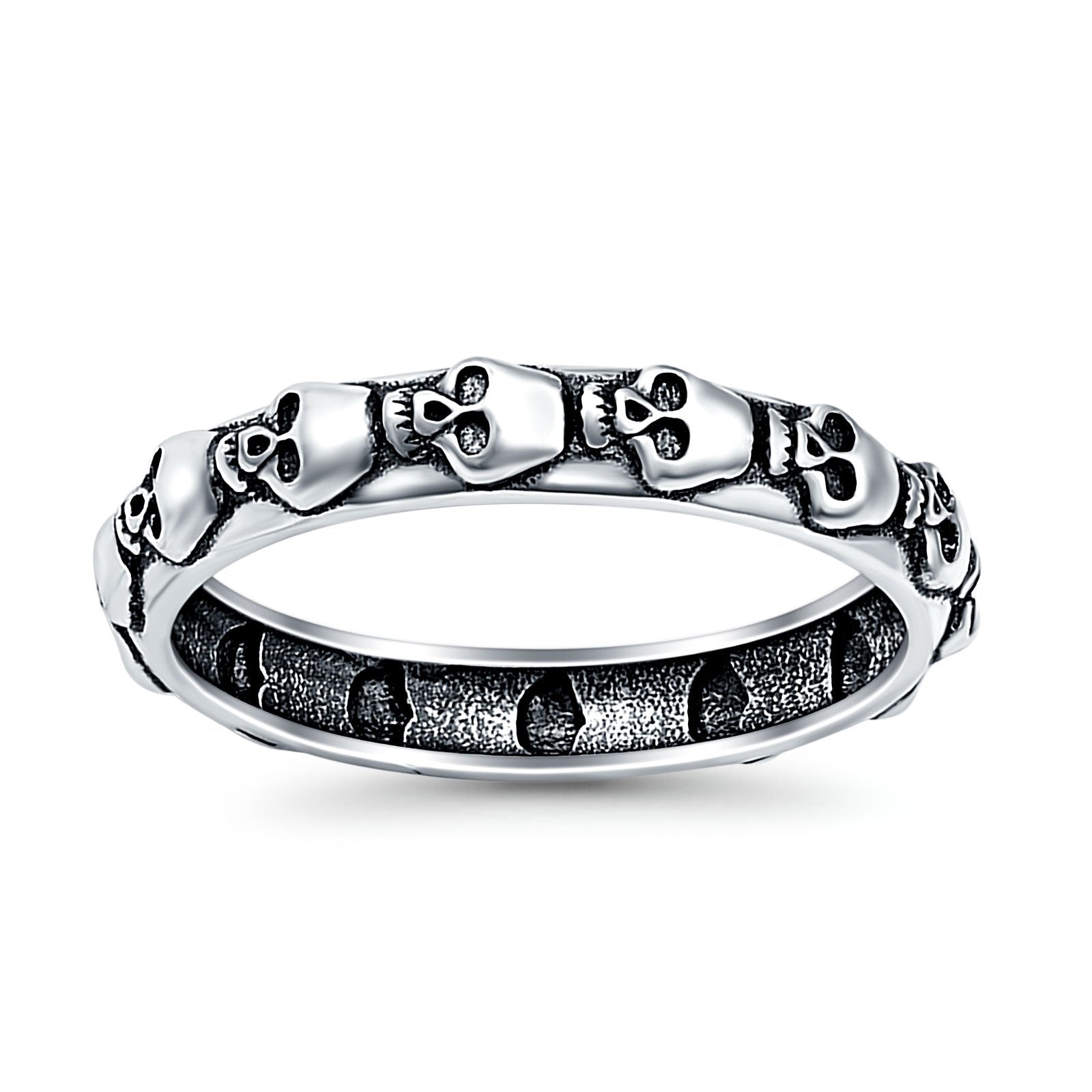 Skull Oxidized Band Solid 925 Sterling Silver Thumb Ring (4mm)