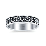 Flowers Oxidized Band Solid 925 Sterling Silver Thumb Ring (5mm)