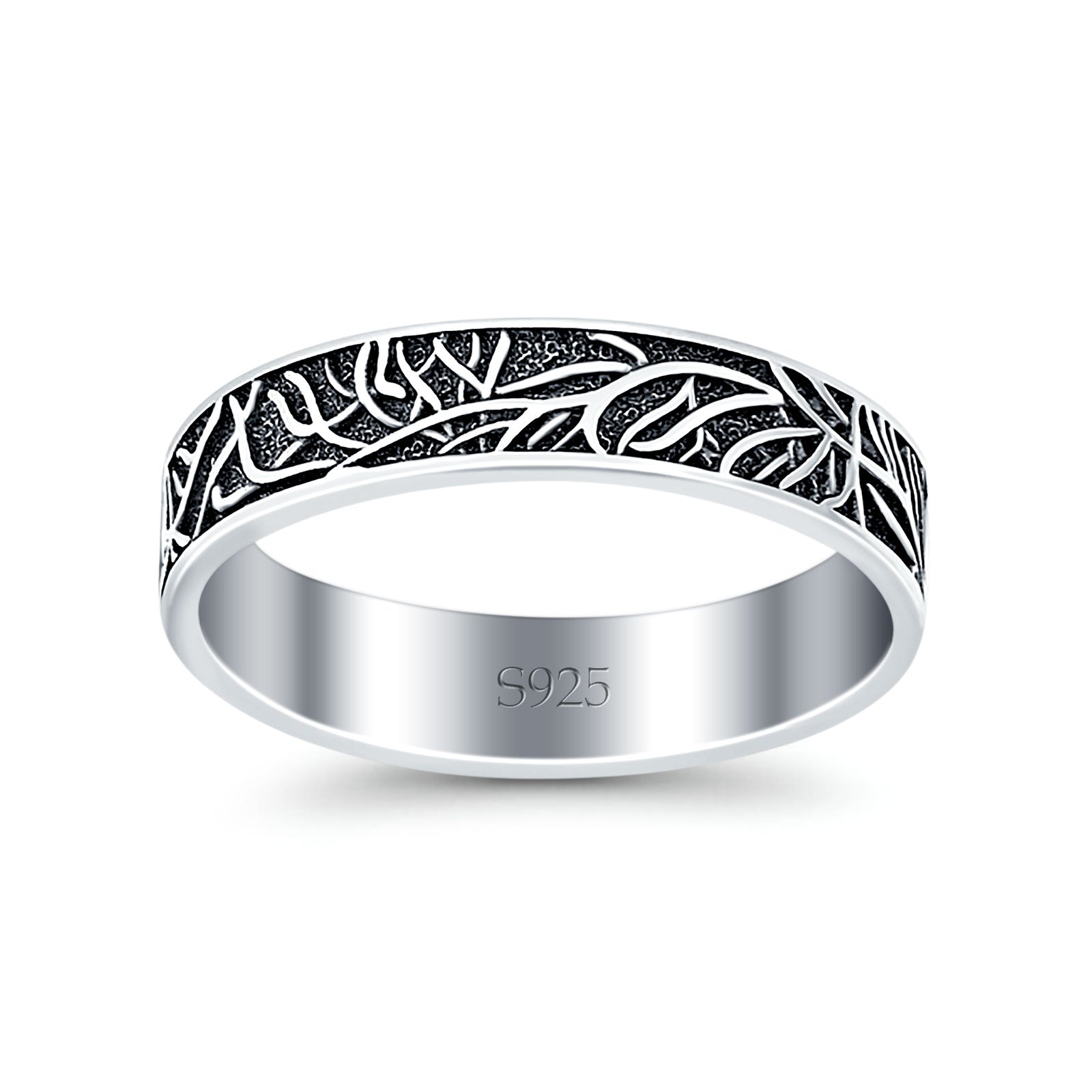 Tree Branches Oxidized Band Solid 925 Sterling Silver Thumb Ring (4.5mm)