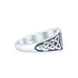 Classic Celtic Triquetra Knot And Valknut Knot Triangle Oxidized Band Thumb Ring