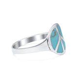 Peace Sign Ring Simulated Turquoise Cubic Zirconia 925 Sterling Silver