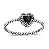 Petite Dainty Heart Promise Ring Band Simulated Black Onyx Oxidized Braided 925 Sterling Silver