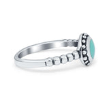 Petite Dainty Stone Oxidized Round Simulated Turquoise CZ 925 Sterling Silver