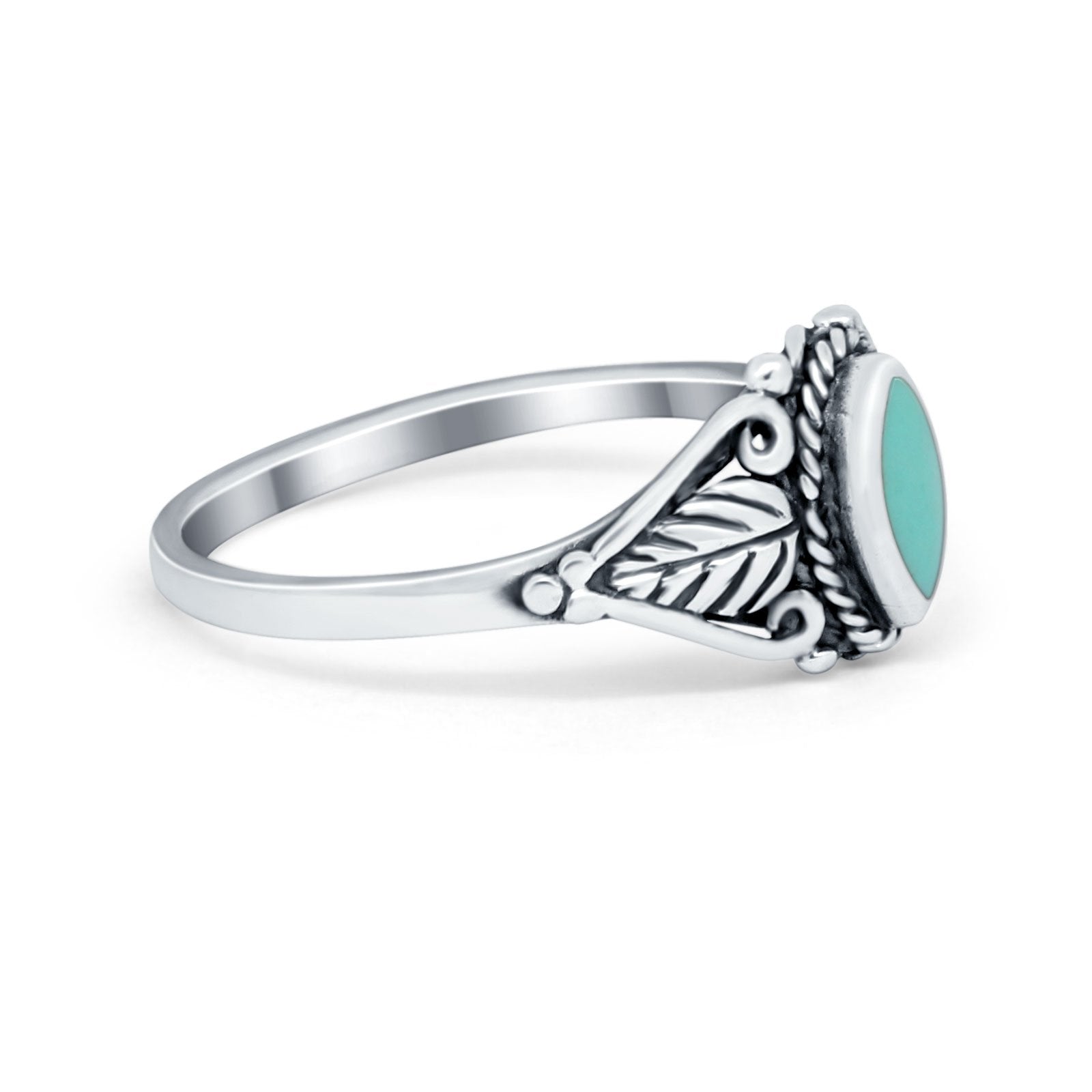 Filigree Marquise Simulated Turquoise Ring Oxidized 925 Sterling Silver