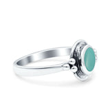 Petite Dainty Round Simulated Turquoise Solitaire Band Oxidized Braided 925 Sterling Silver