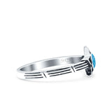 Star Petite Dainty Round Lab Created Blue Opal Promise Ring Band Oxidized Braided 925 Sterling Silver