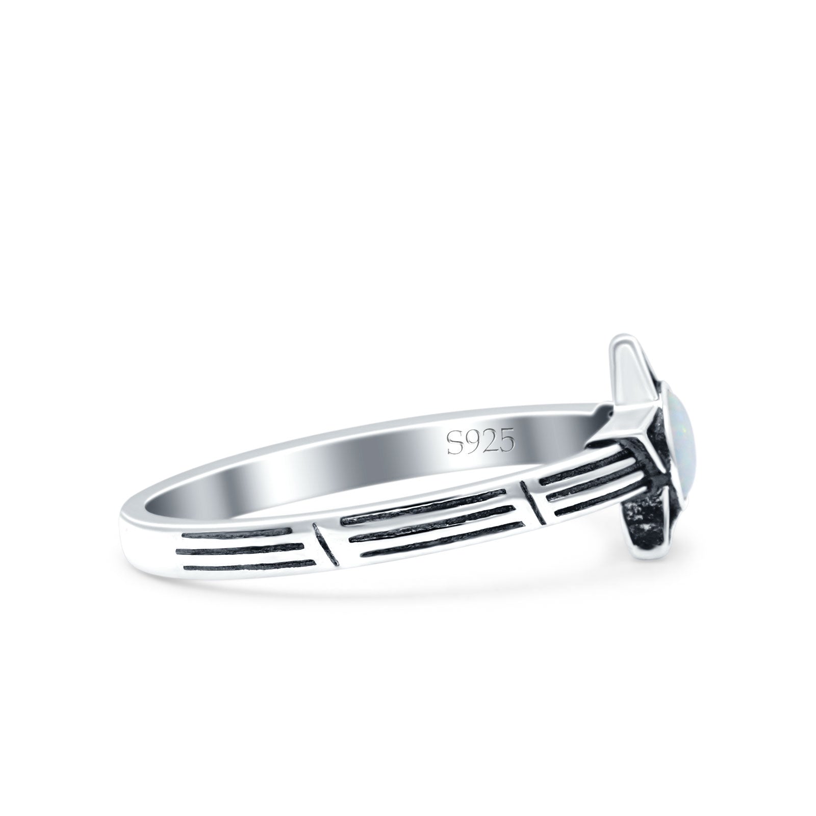 Star Petite Dainty Round Lab Created White Opal Promise Ring Band Oxidized Braided 925 Sterling Silver