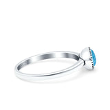 Petite Dainty Lab Opal Ring Solid Round Oxidized Lab Created Blue Opal 925 Sterling Silver