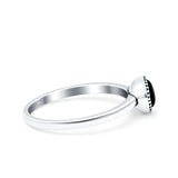 Petite Dainty Lab Opal Ring Solid Round Oxidized Simulated Black Onyx 925 Sterling Silver