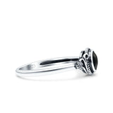 Filigree Petite Dainty Round Simulated Black Agate Promise Ring Band Oxidized 925 Sterling Silver