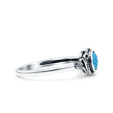 Filigree Petite Dainty Round Lab Created Blue Opal Promise Ring Band Oxidized 925 Sterling Silver