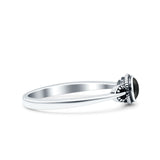 Promise Band Oxidized Round Simulated Black Agate Petite Dainty Ring 925 Sterling Silver