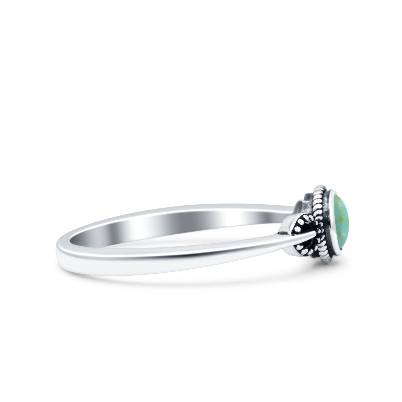 Promise Band Oxidized Round Simulated Turquoise Petite Dainty Ring 925 Sterling Silver