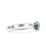 Promise Band Oxidized Round Simulated Turquoise Petite Dainty Ring 925 Sterling Silver