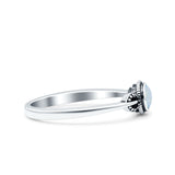 Promise Band Oxidized Round Lab Created White Opal Petite Dainty Ring 925 Sterling Silver