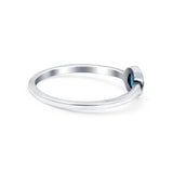 Solitaire Petite Dainty Round Lab Created Blue Opal Promise Ring Band Oxidized 925 Sterling Silver