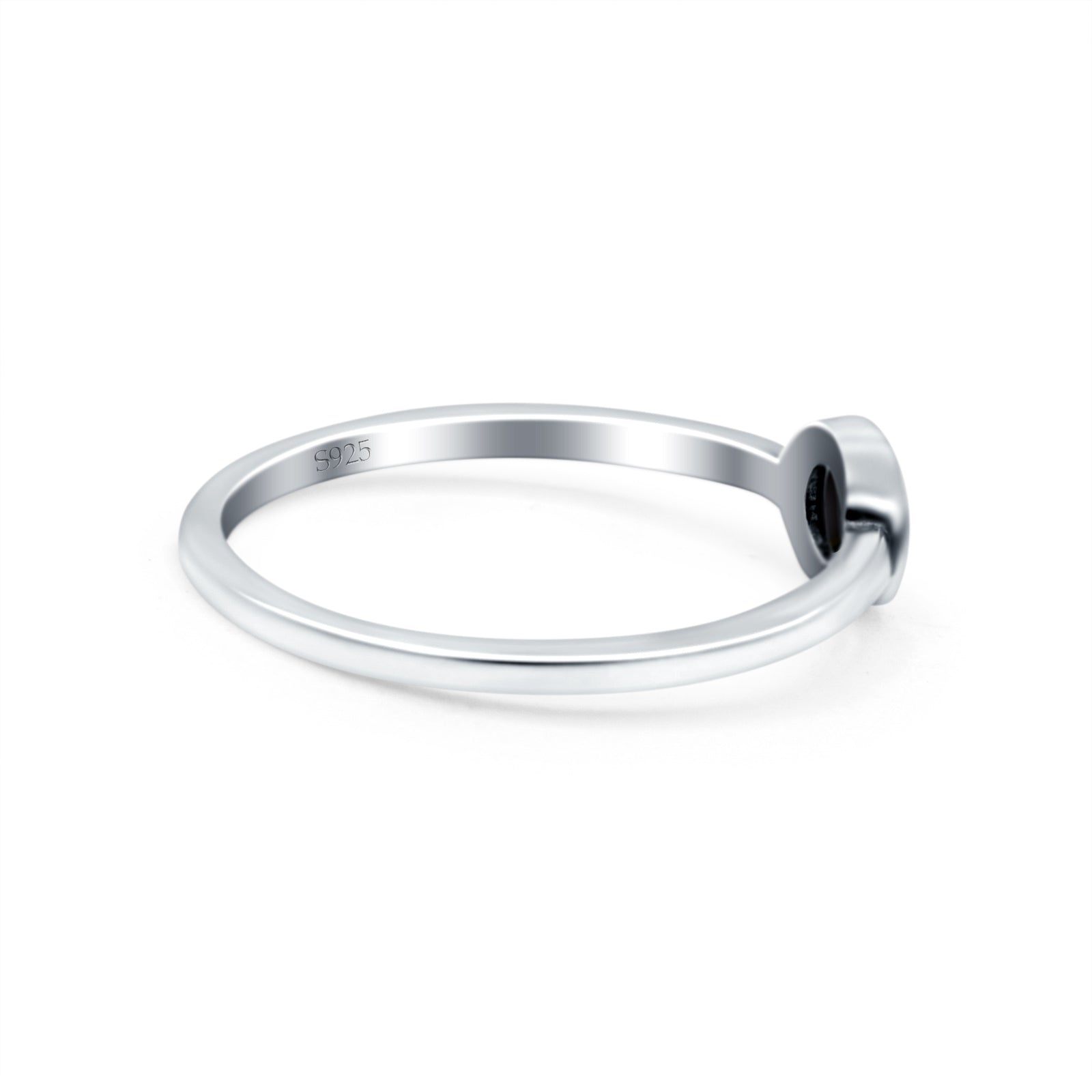 Solitaire Petite Dainty Round Simulated Black Onyx Promise Ring Band Oxidized 925 Sterling Silver