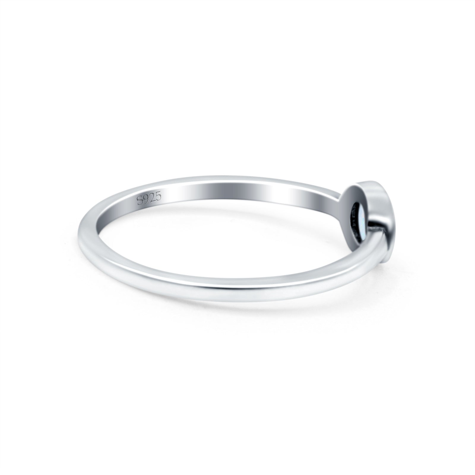 Solitaire Petite Dainty Round Lab Created White Opal Promise Ring Band Oxidized 925 Sterling Silver