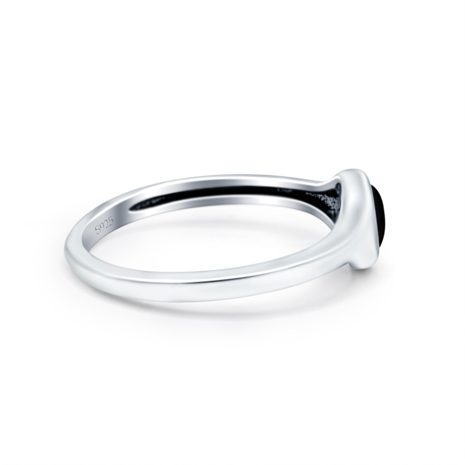 Petite Dainty Round Promise Ring Solid Oxidized Simulated Black Onyx 925 Sterling Silver