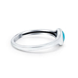 Petite Dainty Round Promise Ring Solid Oxidized Simulated Turquoise 925 Sterling Silver
