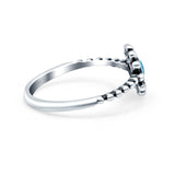 Flower Style Petite Dainty Round Ring Solid Oxidized Lab Created Blue Opal 925 Sterling Silver