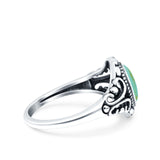 Petite Dainty Vintage Style Oval Ring Solid Simulated Turquoise 925 Sterling Silver
