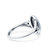 Petite Dainty Oval Vintage Style Ring Oxidized Lab Created White Opal Solid 925 Sterling Silver