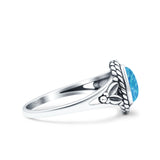 Filigree Petite Dainty Lab Opal Ring Solid Oval Oxidized Lab Created Blue Opal 925 Sterling Silver